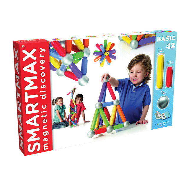 Embark on a construction adventure at home or in the classroom! Children can use the guide to build projects or dream up their very own structures using the magnetic bars.  Construction discovery set teaches children building concepts and lets them explore magnetism.  SmartMax bars are coded by color for easy building. Bars in "cold" colors like blue, green and purple attract bars in "warm" colors like red, orange and yellow. Plus, larger bars have stronger magnets than the shorter ones.  Generously sized pieces are easy for little hands to manipulate and hold up to 60x their own weight.  Booklet with colorful illustrations guides you through projects and offers tips along the way. Includes information on the basics of magnetism, tips to strengthen structures, steps in building towers and bridges and presents construction projects in sequences that vary in skill level.  Suitable for children in preschool through 3rd grade.