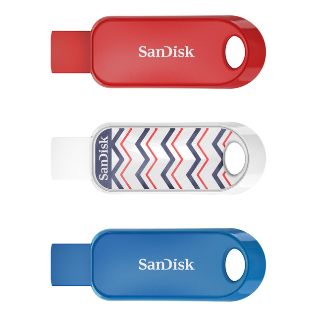 SANDISK CORPORATION SanDisk SDCZ62-016G-A4WT  Cruzer Snap USB Flash Drive, 16GB, Multicolor, Pack Of 3
