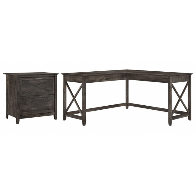 BUSH INDUSTRIES INC. KWS014GH Bush Business Furniture Key West 60inW L-Shaped Corner Desk With 2-Drawer Lateral File Cabinet, Dark Gray Hickory, Standard Delivery BUSH INDUSTRIES INC. KWS014GH Bush Business Furniture Key West 60inW L-Shaped Corner Desk With 2-Drawer Lateral File Cabinet, Dark Gray Hickory, Standard Delivery