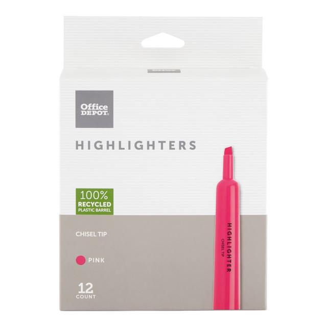 OFFICE DEPOT HY106605-PK  Brand Chisel-Tip Highlighter, 100% Recycled Plastic Barrel, Fluorescent Pink, Pack Of 12