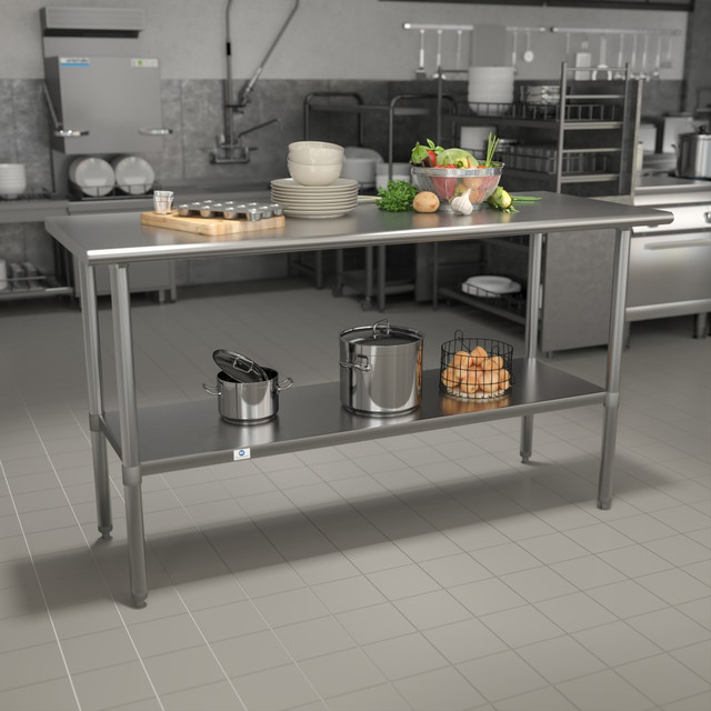 FLASH FURNITURE NHWT2460  Stainless Steel Prep And Work Table, 34-1/2inH x 60inW x 24inD, Silver