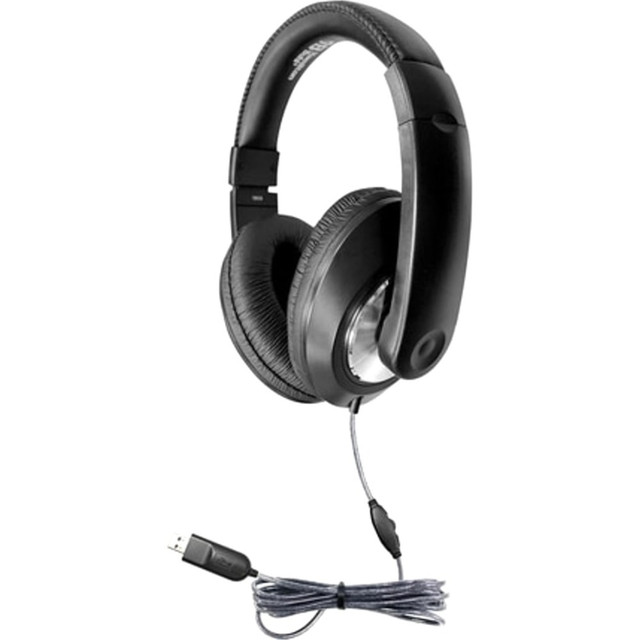 VCOM INTERNATIONAL MULTI MEDIA ST1BKU Hamilton Buhl Smart-Trek Deluxe Stereo Headphone With In-Line Volume Control And USB Plug - Stereo - Black, Silver - USB - Wired - 32 Ohm - 50 Hz 20 kHz - Over-the-head - Binaural - Ear-cup - 5 ft Cable