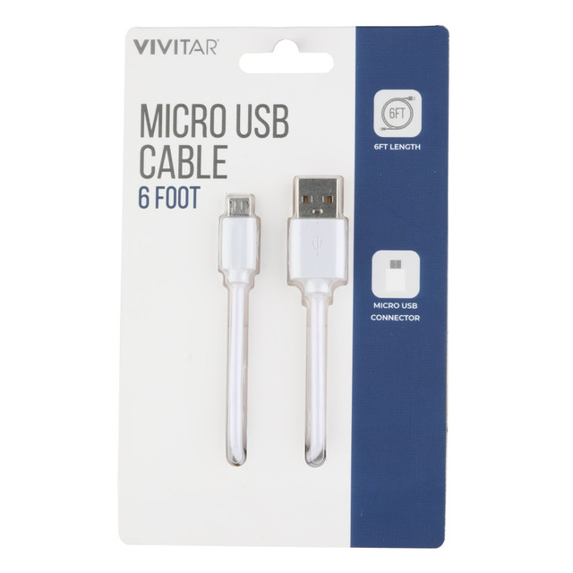 SAKAR INTERNATIONAL, INC. NIL5006-WHT-STK-24 Vivitar USB-A To Micro USB Cable, 6ft, White, NIL5006-WHT-STK-24