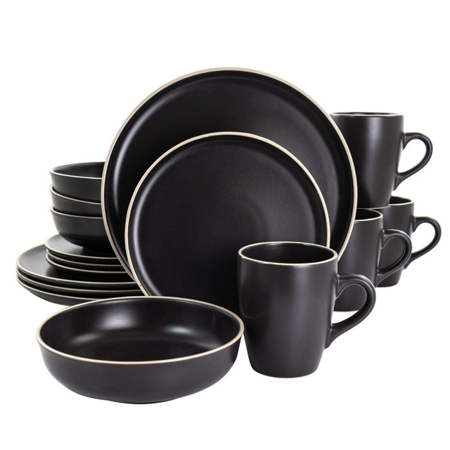 GIBSON OVERSEAS INC. Gibson Elite 995114305M  Serenade 16-Piece Round Stoneware Dinnerware Set, Black