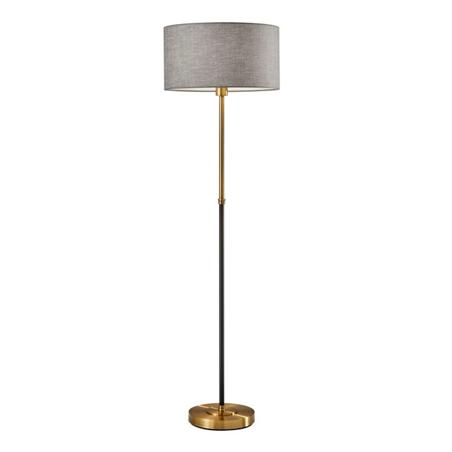 ADESSO INC Adesso 4207-21  Bergen Floor Lamp, 59inH, Gray Shade/Black And Antique Brass Base