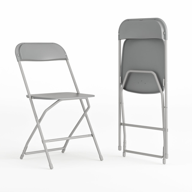 FLASH FURNITURE 2LEL3GREY Hercules Plastic Folding Chairs With 650-lb Capacity, Gray, Set Of 2 Chairs FLASH FURNITURE 2LEL3GREY Hercules Plastic Folding Chairs With 650-lb Capacity, Gray, Set Of 2 Chairs