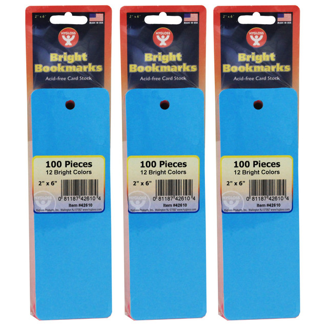 EDUCATORS RESOURCE HYG42610-3 Hygloss Mighty Bright Bookmarks, 6in x 2in, Assorted Colors, 100 Bookmarks Per Pack, Set Of 3 Packs