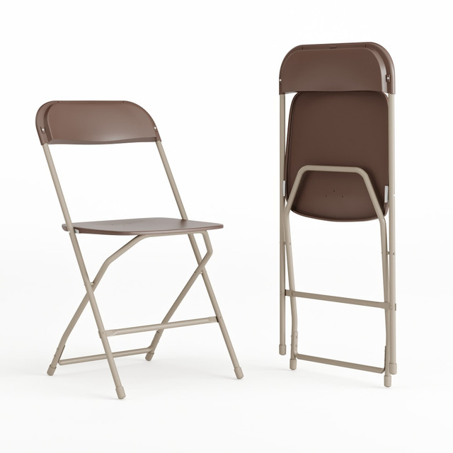 FLASH FURNITURE 2LEL3BRN Hercules Plastic Folding Chairs With 650-lb Capacity, Brown, Set Of 2 Chairs FLASH FURNITURE 2LEL3BRN Hercules Plastic Folding Chairs With 650-lb Capacity, Brown, Set Of 2 Chairs