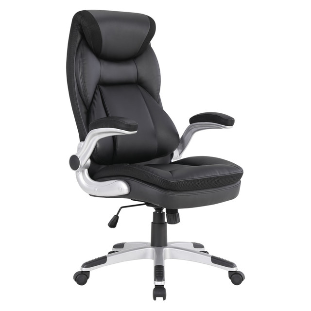 OFFICE STAR PRODUCTS Office Star ECH17056-EC3  Ergonomic Leather High-Back Executive Office Chair, Black/Silver