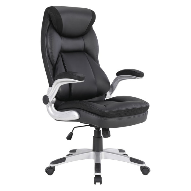 OFFICE STAR PRODUCTS ECH17056-EC3 Office Star Ergonomic Leather High-Back Executive Office Chair, Black/Silver