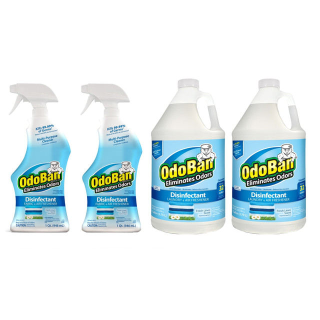 CLEAN CONTROL CORPORATION 91LING2Q2-OD OdoBan Odor Eliminator Disinfectant, Fresh Linen Scent, Case Of 2 Qt Spray Bottles And 2 Gallon Concentrates