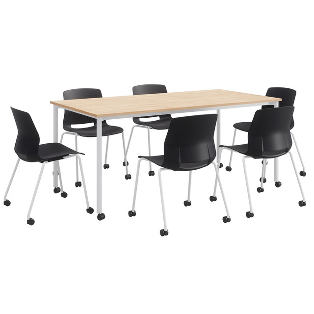 KENTUCKIANA FOAM INC 840031923110 KFI Studios Dailey Table Set With 6 Caster Chairs, Natural Table/Black Chairs