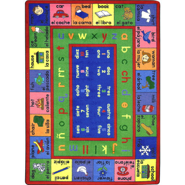 MILLIKEN & COMPANY Joy Carpets 1412C  Kids Essentials Rectangle Area Rug, LenguaLink Spanish, 5-1/3ft x 7-33/50ft, Multicolor