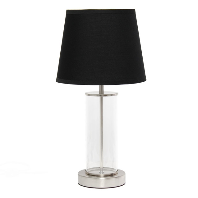 ALL THE RAGES INC Simple Designs LT2081-BSB  Encased Metal Table Lamp, 16-15/16inH, Black Shade/Brushed Nickel And Clear Base