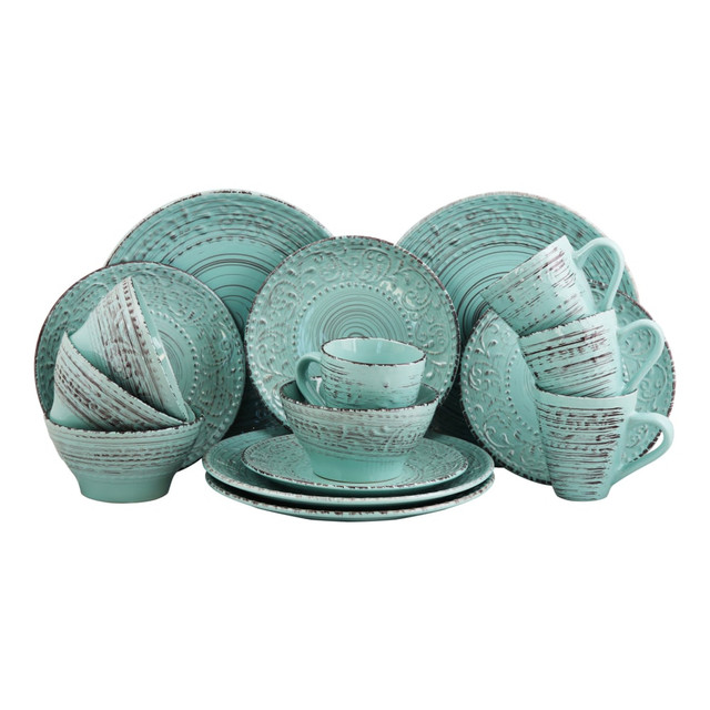MEGAGOODS, INC. 995102701M Elama 16-Piece Stoneware Dinnerware Set, Malibu Waves MEGAGOODS, INC. 995102701M Elama 16-Piece Stoneware Dinnerware Set, Malibu Waves
