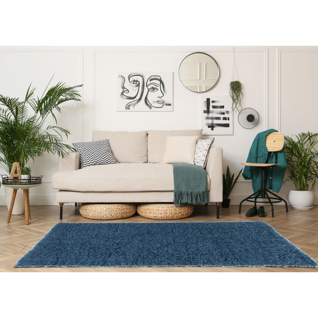 LINON HOME DECOR PRODUCTS, INC Linon OD4796  Flokati Area Rug, 5ft x 8ft, Morrigan 1400G Denim Blue