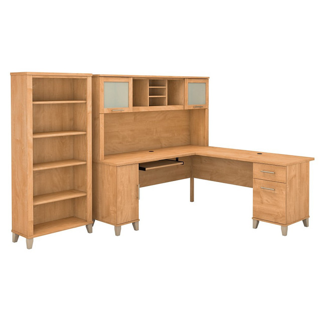 BUSH INDUSTRIES INC. SET011MC Bush Furniture Somerset L Shaped Desk With Hutch And 5 Shelf Bookcase, 72inW, Maple Cross, Standard Delivery BUSH INDUSTRIES INC. SET011MC Bush Furniture Somerset L Shaped Desk With Hutch And 5 Shelf Bookcase, 72inW, Maple Cross, Standard Delivery