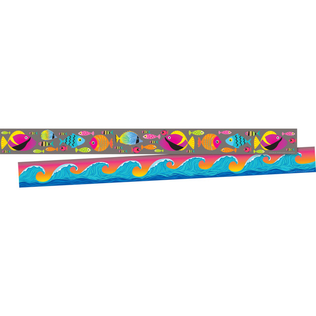 Make the classroom more fun with cool, creative 2-sided border strips. The colorful theme sets the tone for your classroom.  Frame your bulletin boards to help draw attention to upcoming events, due dates and assignments. Can also be used around a door frame, cubicle or childs bedroom.  Double-sided with fun designs on each side.  Includes twelve 3in x 35in strips for a total of 35ft of borders.  A great classroom decorating choice for most ages. Appropriate for students groups from pre-K to college.