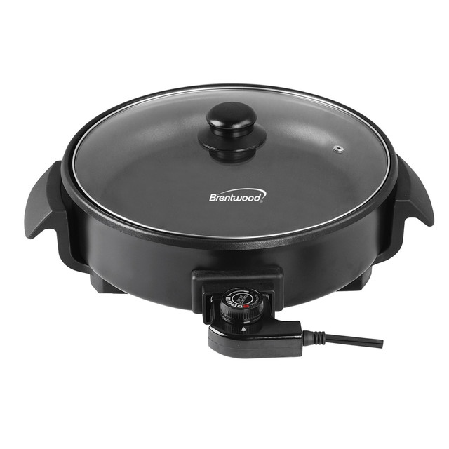 BRENTWOOD APPLIANCES, INC. 995115736M Brentwood 12in Round Non-Stick Electric Skillet With Vented Glass Lid, 6-1/2inH x 12-1/2inW x 15-1/4inD, Black