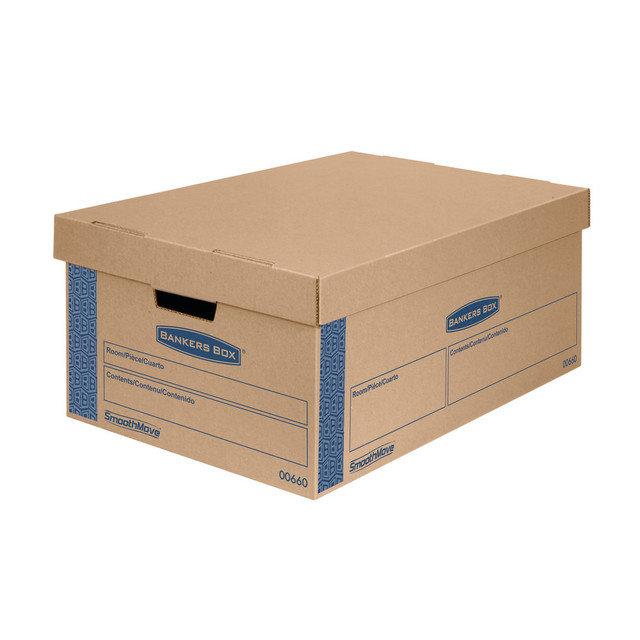 FELLOWES INC. 0066001 Bankers Box SmoothMove Prime Lift-Off Lid Moving Boxes, Large, 24in x 15in x 10in, Kraft/Blue, Pack Of 8 FELLOWES INC. 0066001 Bankers Box SmoothMove Prime Lift-Off Lid Moving Boxes, Large, 24in x 15in x 10in, Kraft/Blue, Pack Of 8