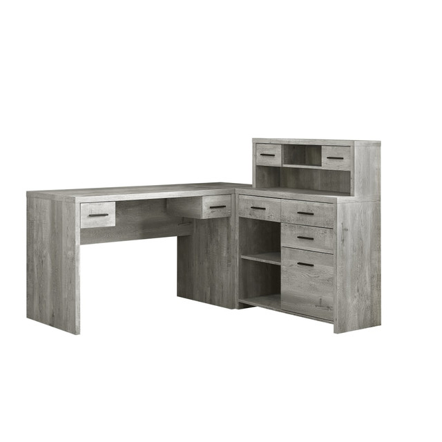 MONARCH PRODUCTS I 7428 Monarch Specialties 63inW L-Shaped Corner Desk With Hutch, Gray Woodgrain