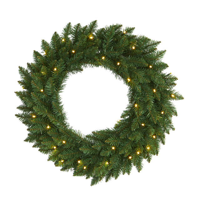 NEARLY NATURAL INC. W1110 Nearly Natural 24inH Pine Artificial Christmas Wreath With 35 LED Lights, 24in x 5in, Green NEARLY NATURAL INC. W1110 Nearly Natural 24inH Pine Artificial Christmas Wreath With 35 LED Lights, 24in x 5in, Green
