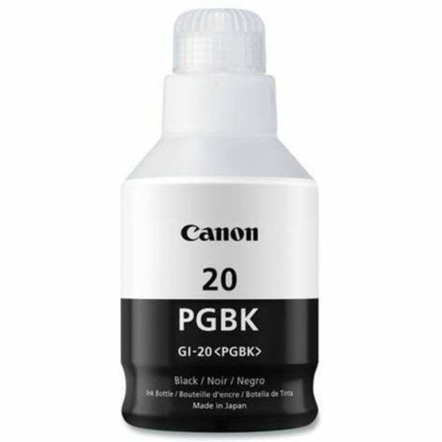 <p><b>GI-20 Pigment Black Ink Bottle for Select Canon MegaTank Printers</b></p> <ul> <li>Genuine GI-20 pigment black ink bottle is designed specifically for select Canon MegaTank printers.</li> <li>Pigment-based black ink formulation for long lasting and sharp black text.</li> <li>Specialized nozzle created to easily pour into compatible MegaTank printers without spills or messes!</li> </ul>