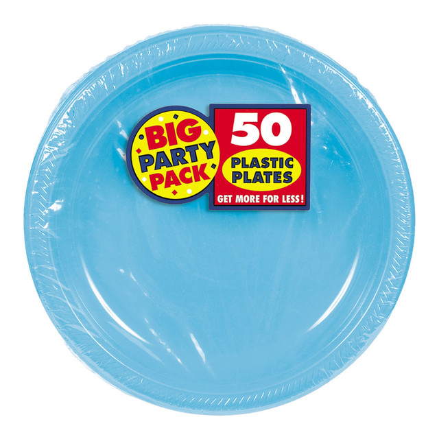 AMSCAN CO INC 630730.54 Amscan Plastic Dessert Plates, 7in, Caribbean Blue, 50 Plates Per Big Party Pack, Set Of 2 Packs