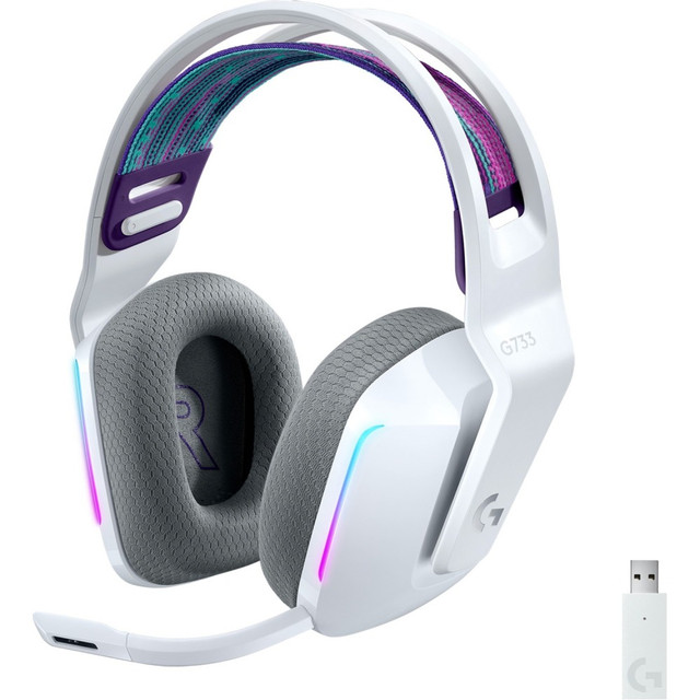 LOGITECH 981-000882  G733 Lightspeed Wireless RGB Gaming Headset - Stereo - Wireless - 65.6 ft - 5 Kilo Ohm - 20 Hz to 20 kHz - Over-the-head - Binaural - Circumaural - Cardioid, Uni-directional Microphone - White