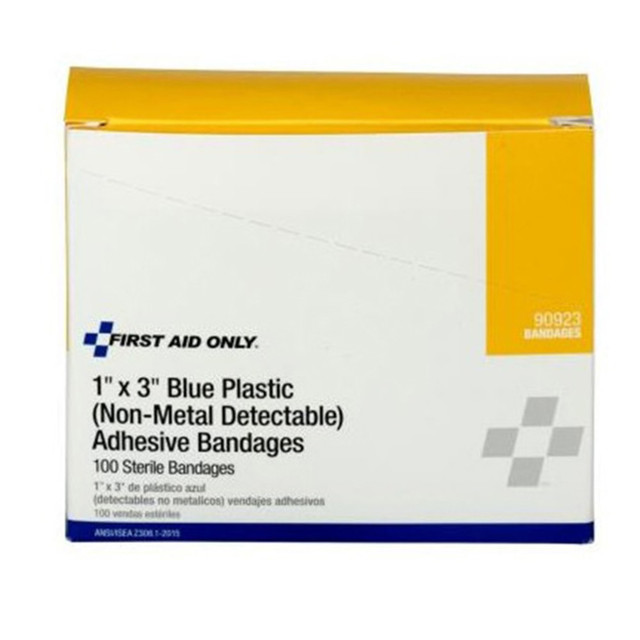 FIRST AID ONLY, INC. 90923 First Aid Only Bandages, 1in x 3in, Blue, Box Of 100 Bandages