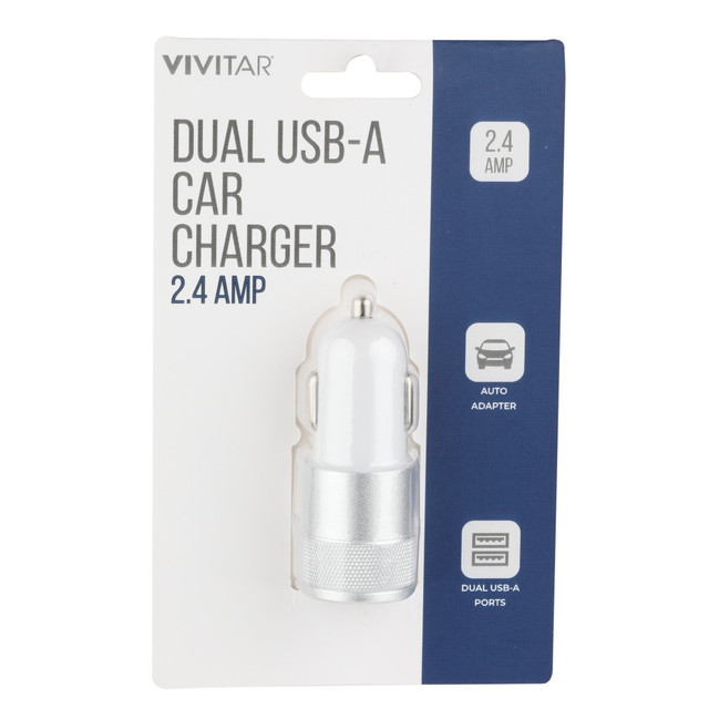 SAKAR INTERNATIONAL, INC. NIL6001-WHT-STK-24 Vivitar Dual USB-A Car Charger, White, NIL6001-WHT-STK-24