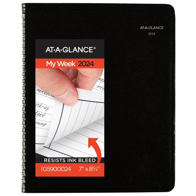 ACCO BRANDS USA, LLC G5900024 2024 AT-A-GLANCE DayMinder Column Style Weekly Planner, 7in x 8-3/4in, Black, January To December 2024, G59000