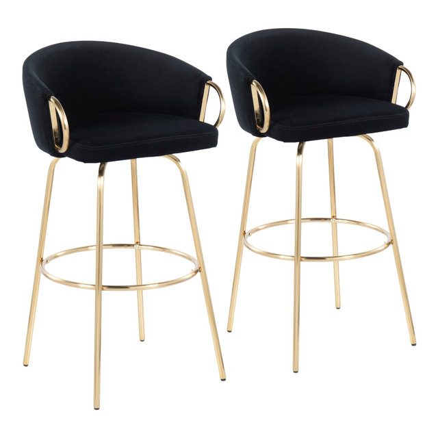 LUMISOURCE, LLC B30-CLAIRE2 AUVBK2 Lumisource Claire Adjustable Bar Stools, Black/Gold, Set Of 2 Stools