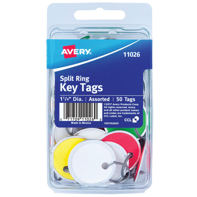 AVERY PRODUCTS CORPORATION Avery 11026  Metal Rim Key Tags, 1 1/4in, Pack Of 50, Assorted Colors