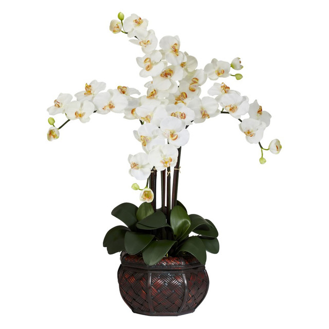 NEARLY NATURAL INC. 1211-CR Nearly Natural 31inH Silk Phalaenopsis Arrangement With Decorative Pot, Cream