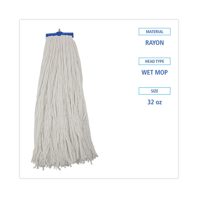 BOARDWALK 732R Mop Head, Economical Lie-Flat Head, Rayon Fiber, 32-Oz., White, 12/Carton