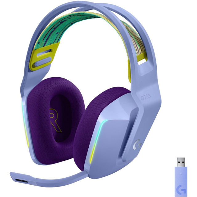 LOGITECH 981-000889  G733 Lightspeed Wireless RGB Gaming Headset - Stereo - Wireless - 65.6 ft - 5 Kilo Ohm - 20 Hz - 20 kHz - Over-the-head - Binaural - Circumaural - Cardioid, Uni-directional Microphone - Lilac