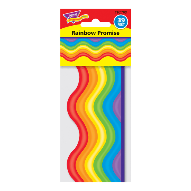 TREND ENTERPRISES INC Trend T-92703  Terrific Trimmer Decorative Scalloped Border, 2-1/4in x 39in, Rainbow Promise, Pack Of 12