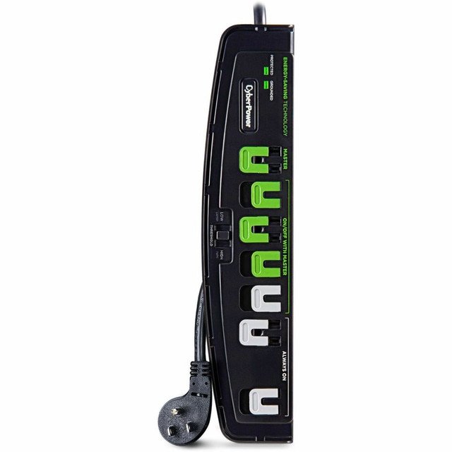 CYBERPOWERPC P705G CyberPower P705G Essential 7 - Outlet Surge with 2100 J - Clamping Voltage 400V, 5 ft, NEMA 5-15P, Right Angle - 45 deg. Offset, 15 Amp, EMI/RFI Filtration, Black, Lifetime Warranty CYBERPOWERPC P705G CyberPower P705G Essential 7 - Outlet Surge with 2100 J - Clamping Voltage 400V, 5 ft, NEMA 5-15P, Right Angle - 45 deg. Offset, 15 Amp, EMI/RFI Filtration, Black, Lifetime Warranty
