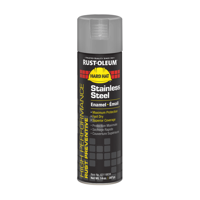 RUST-OLEUM CORPORATION V2119838 Rust-Oleum Hard Hat High Performance V2100 System Rust Preventive Enamel Spray Paint, 14 Oz, Flat Stainless Steel, Case Of 6 Cans