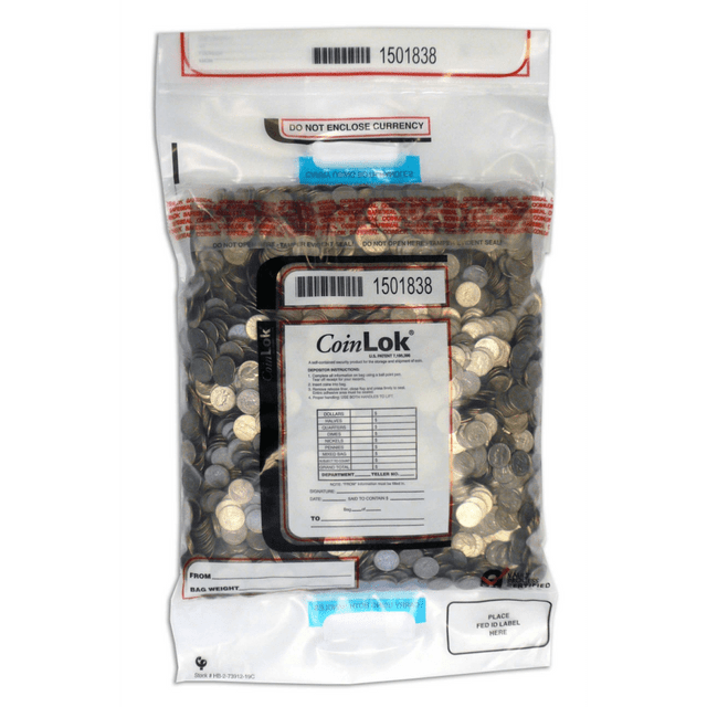 CONTROL, INC. HB-2-73912-19C CoinLOK Tamper Evident Coin Bags, 14 1/2in x 25in, Dual Handle, Clear, 50 lb Capacity, Pack Of 250