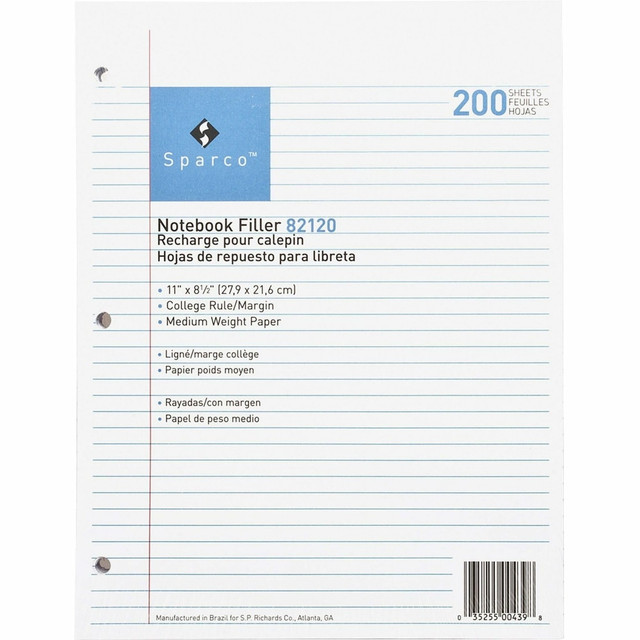 SP RICHARDS 82120 Sparco Notebook Filler Paper, Letter Size, 16 Lb, White, Ream Of 200 Sheets