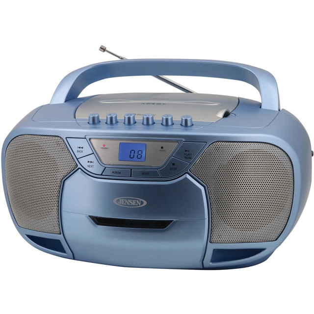 SPECTRA - JENSEN CD-590-BL JENSEN CD-590-BL Radio/CD Player/Cassette Recorder Boombox - 1 x Disc Integrated Stereo Speaker - Silver, Blue LCD - CD-DA, MP3 - Auxiliary Input