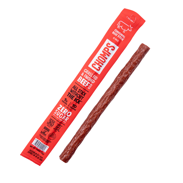WE ARE THE CHOMPIANS LLC ZHO00426 CHOMPS Beef Snack Sticks, Original Flavor, 1.15 Oz, Pack Of 24 Sticks WE ARE THE CHOMPIANS LLC ZHO00426 CHOMPS Beef Snack Sticks, Original Flavor, 1.15 Oz, Pack Of 24 Sticks
