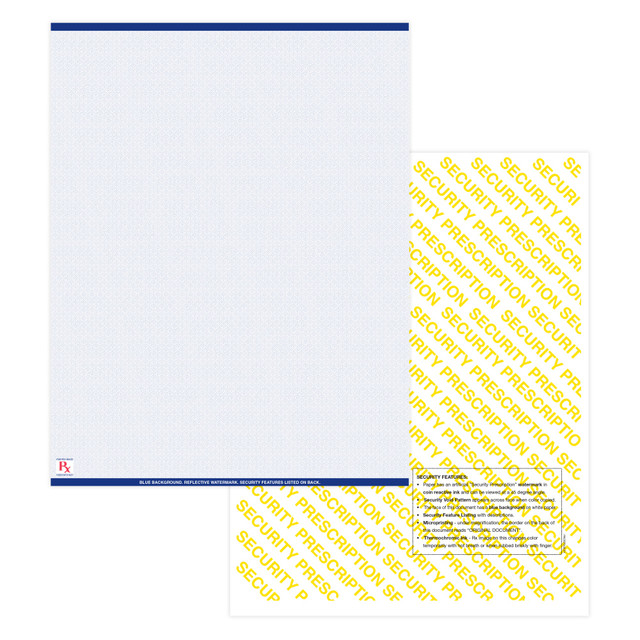 TAYLOR CORP PRESSTDLBLSV2500 Medicaid-Compliant Medium Security Laser Prescription Forms, Full Sheet, 1-Up, 8-1/2in x 11in, Blue, Pack Of 2,500 Sheets TAYLOR CORP PRESSTDLBLSV2500 Medicaid-Compliant Medium Security Laser Prescription Forms, Full Sheet, 1-Up, 8-1/2in x 11in, Blue, Pack Of 2,500 Sheets