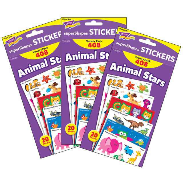 EDUCATORS RESOURCE T-46928-3 Trend superShapes Stickers, Animal Stars, 408 Stickers Per Pack, Set Of 3 Packs