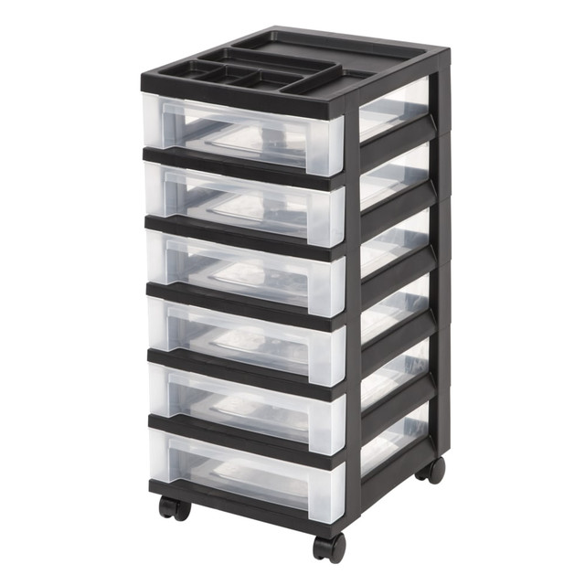OFFICE DEPOT 116815  Brand Plastic 6-Drawer Storage Cart, 26 7/16in x 12 1/16in x 14 1/4in, Black
