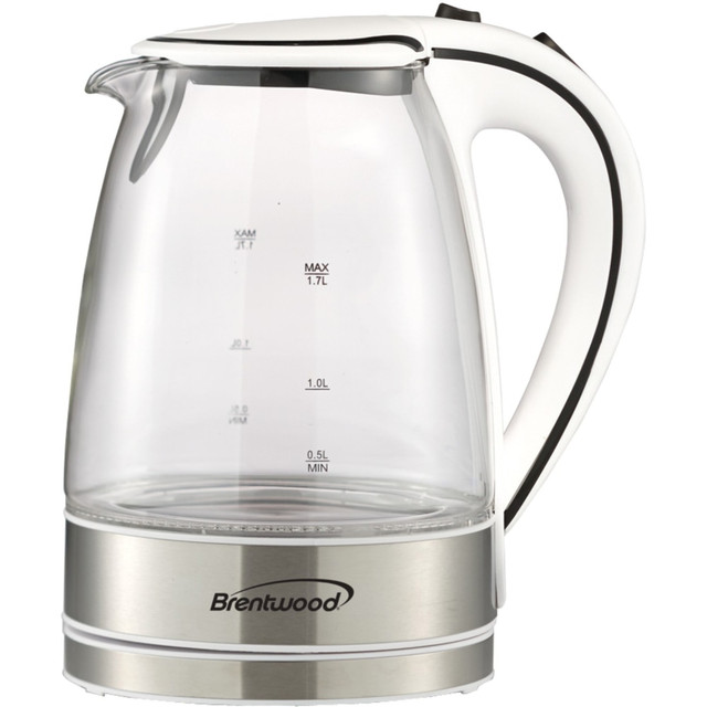 BRENTWOOD APPLIANCES , INC. Brentwood KT-1900W  1.7L Borosilicate Glass Tea Kettle, White, KT-1900W