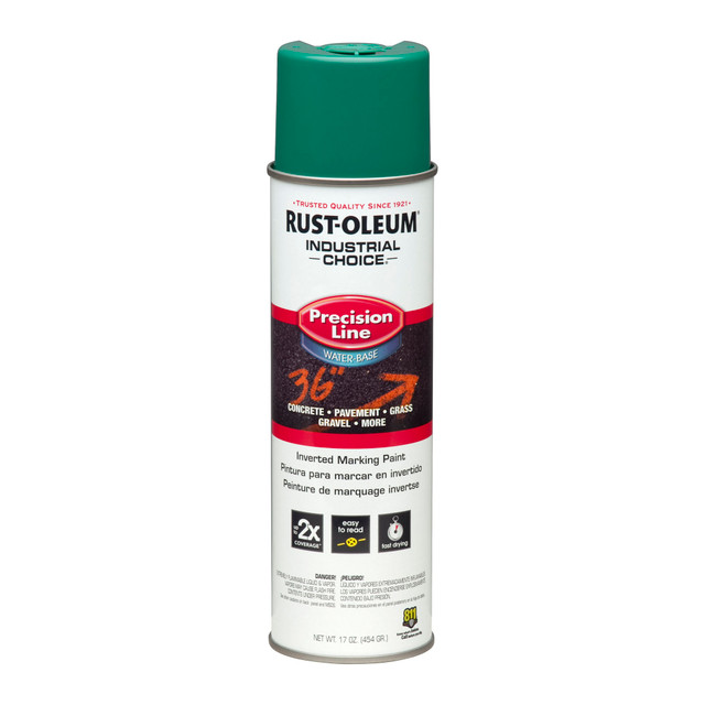 RUST-OLEUM CORPORATION 1834838 Rust-Oleum Industrial Choice M1800 System Water-Based Precision Line Inverted Marking Paint, 17 Oz, APWA Safety Green, Pack Of 12 Cans RUST-OLEUM CORPORATION 1834838 Rust-Oleum Industrial Choice M1800 System Water-Based Precision Line Inverted Marking Paint, 17 Oz, APWA Safety Green, Pack Of 12 Cans