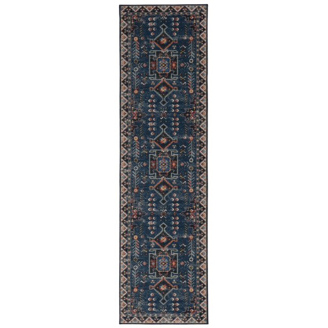 LINON HOME DECOR PRODUCTS, INC OD4645 Linon Washable Area Rug, 2ft x 8ft, Lucien Navy/Ivory